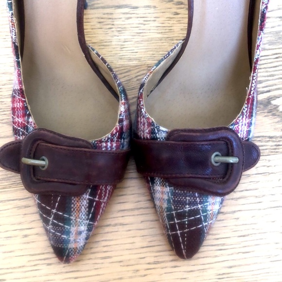 Plaid pump d’orsay pointed pointy toe stiletto dress buckle shoe vintage leather - Picture 5 of 14